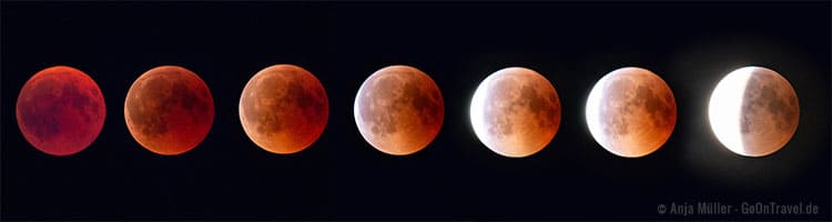Die Mondfinsternis mit Blutmond im Ablauf Die Mondfinsternis mit Blutmond im Ablauf