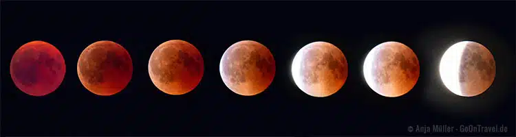 Die Mondfinsternis mit Blutmond im Ablauf Die Mondfinsternis mit Blutmond im Ablauf