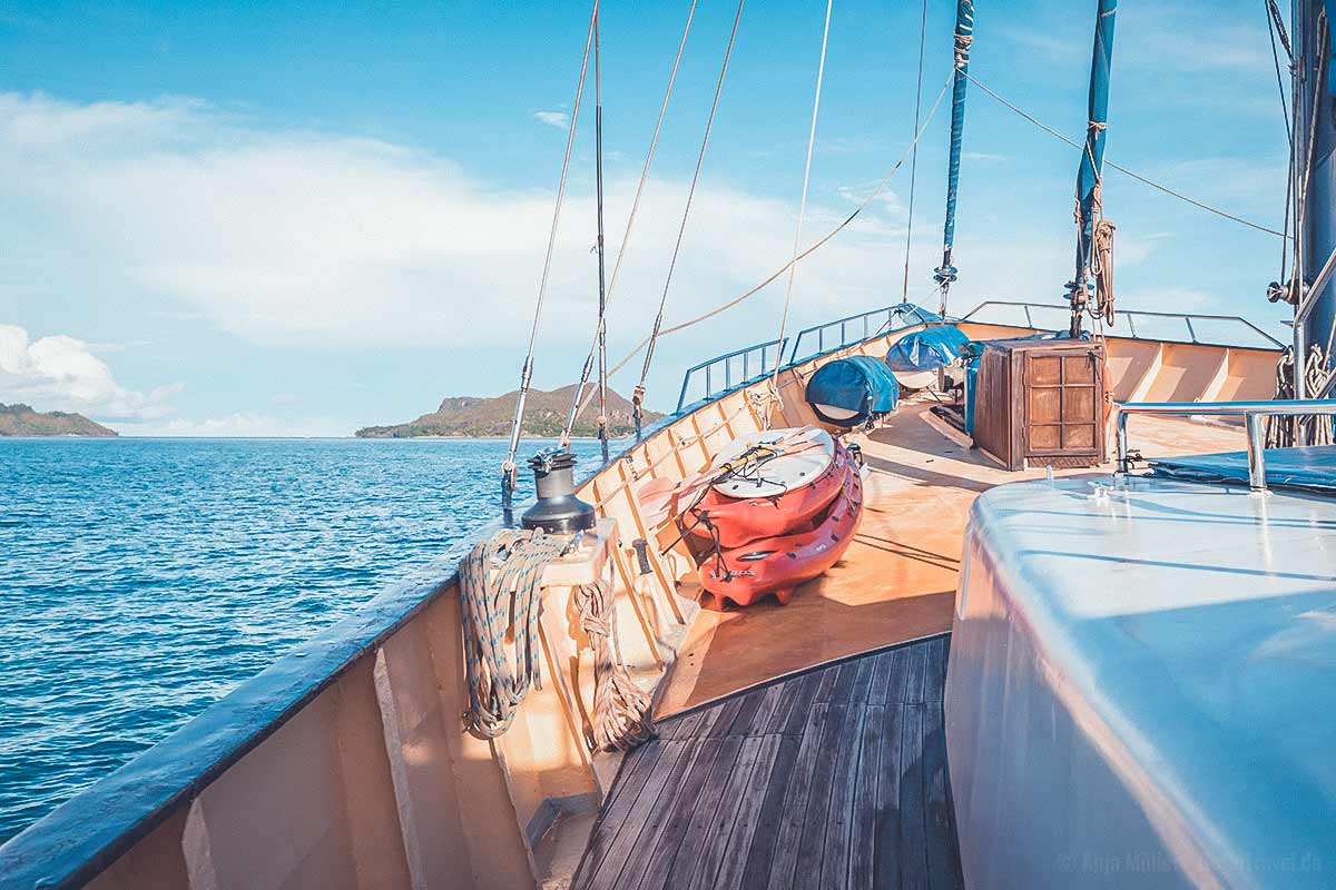 Auf dem Segelschiff gibt es Kajaks und ein Stand-Up-Paddling Board