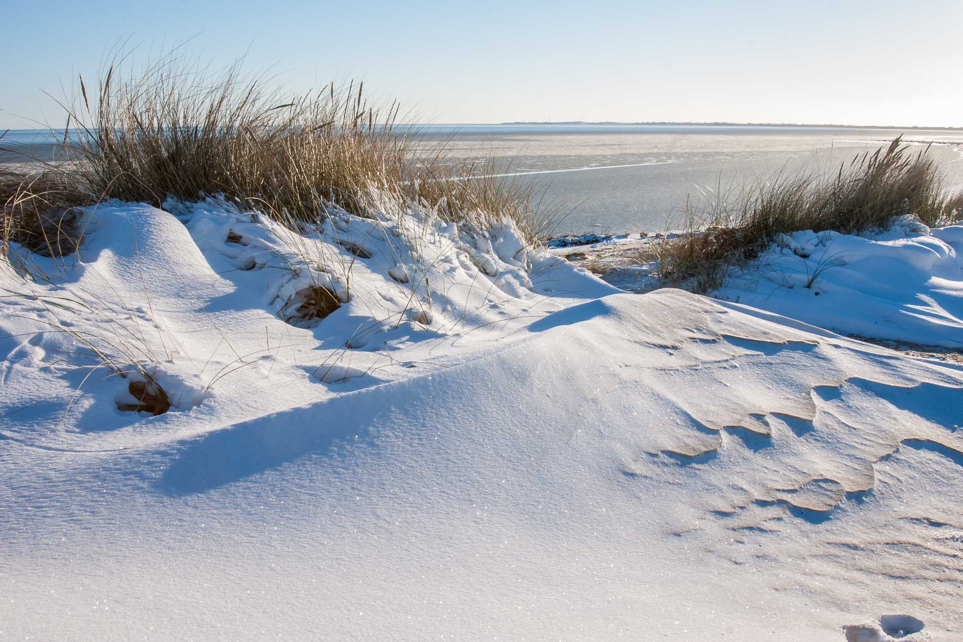 Silvester auf Sylt bei Schnee am Watt